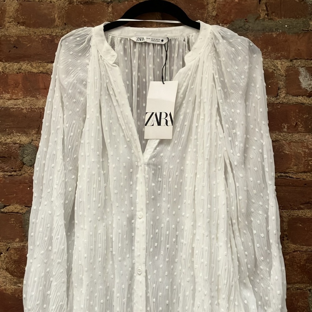 Zara White Sheer Swiss Dot Maxi Dress Sz XS - Picture 2 of 6